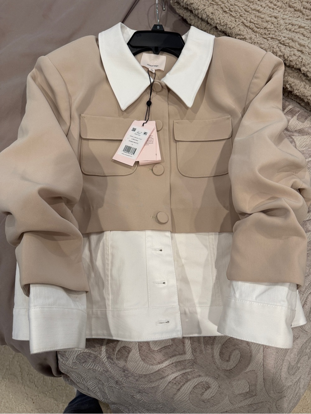Cinq a Sept Lorraine Jean Jacket Two-Tone Beige and White
